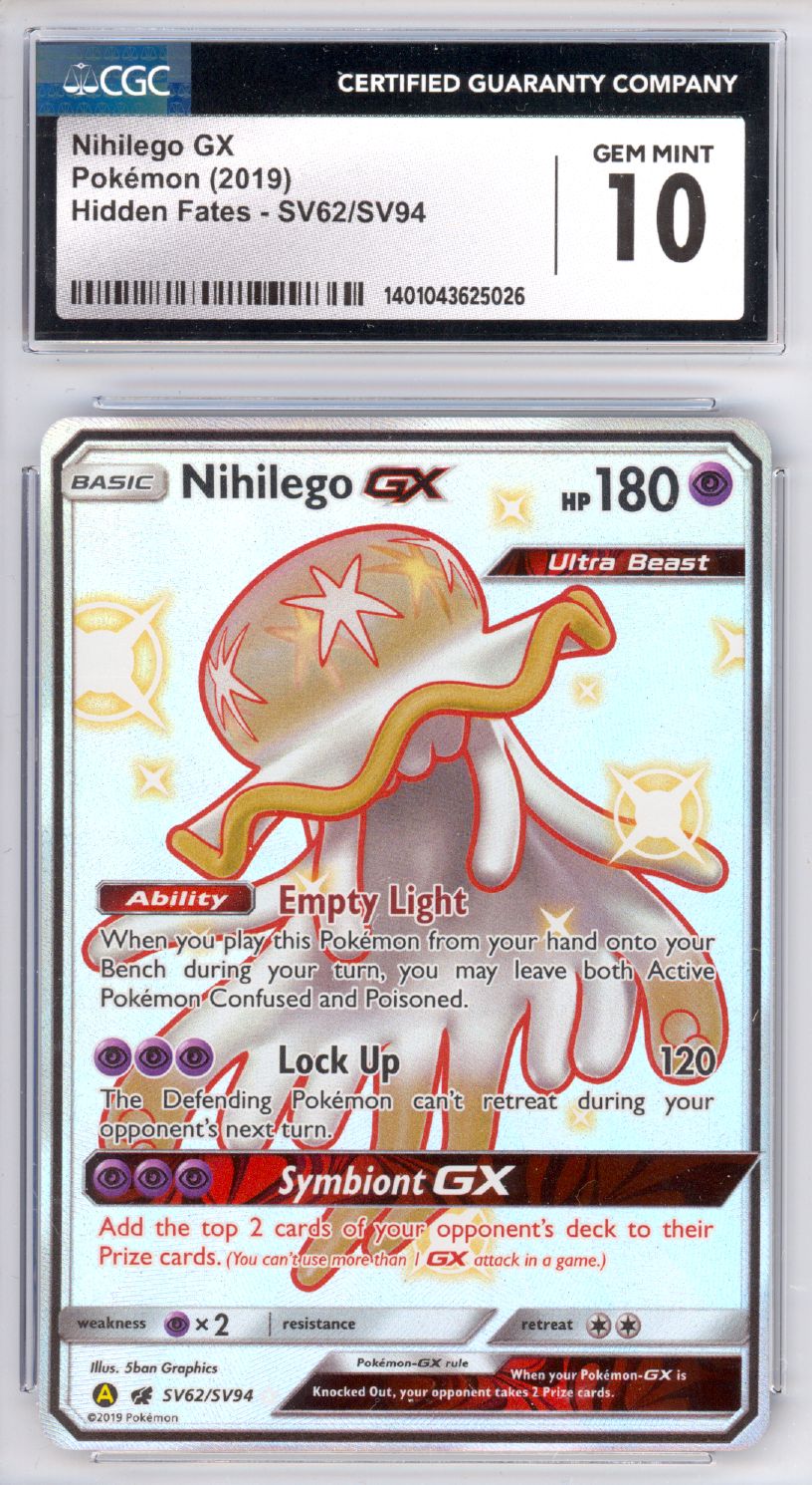 Pokemon Trading Card Game Hidden Fates Ultra Rare Nihilego GX SV62 Pokemon Trading Card Game Hidden Fates Ultra Rare Nihilego GX SV62