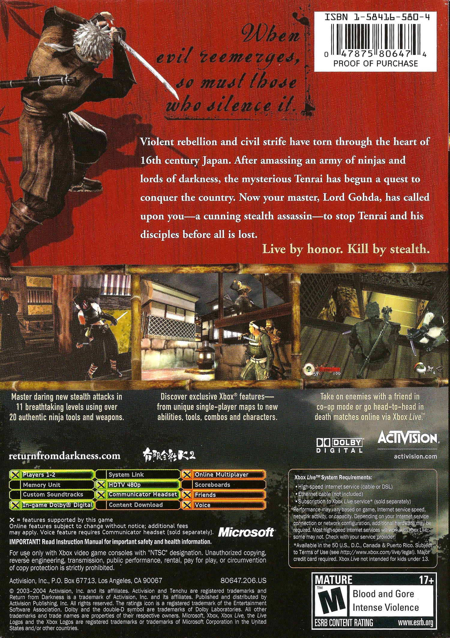 Tenchu Return from Darkness - Xbox