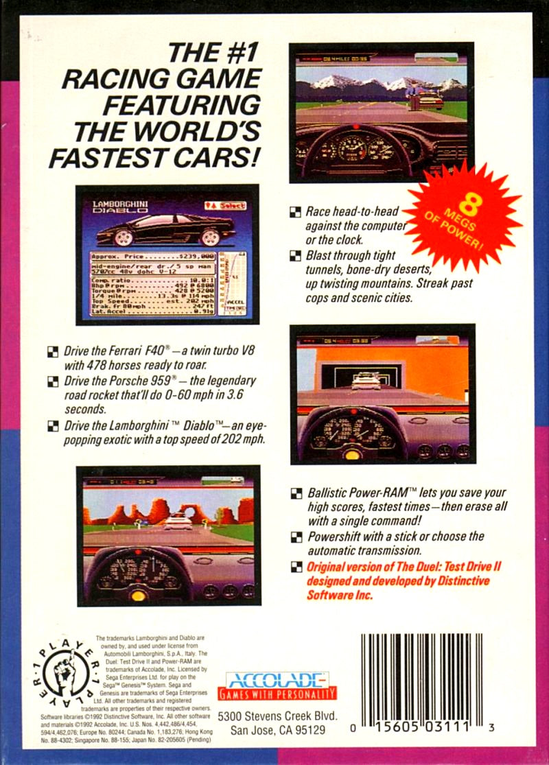 The Duel Test Drive II - Sega Genesis