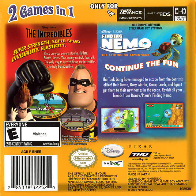 The Incredibles and Finding Nemo - GameBoy Advance