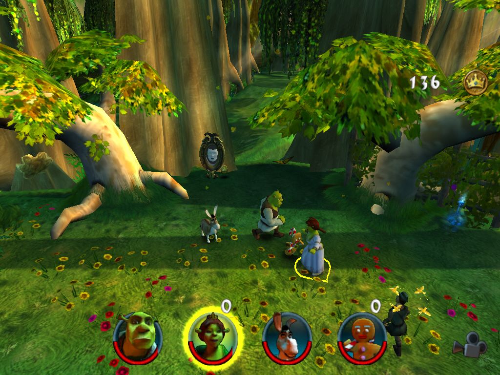 Gameplay de Shrek 2 com Fiona Shrek e Burro em uma floresta