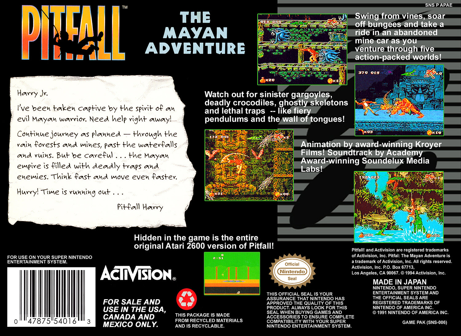 Pitfall Mayan Adventure - Super Nintendo