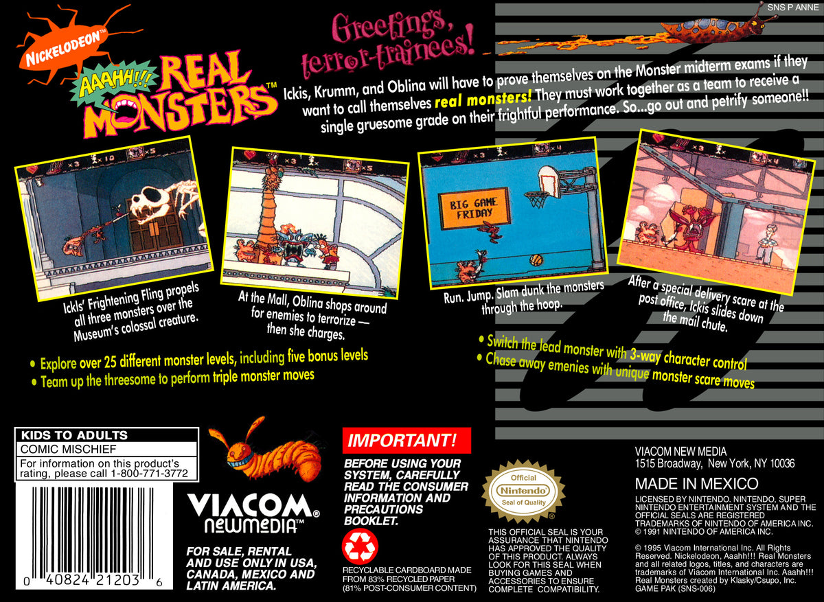 AAAHH Real Monsters - Super Nintendo - Retro Island Gaming