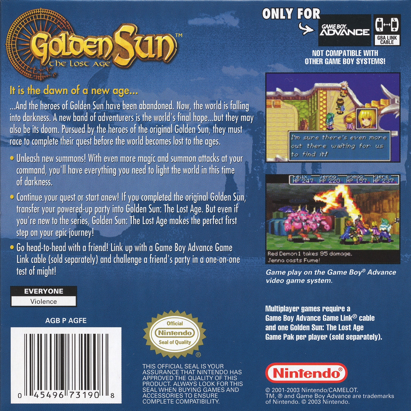 Golden Sun The Lost Age - GameBoy Advance