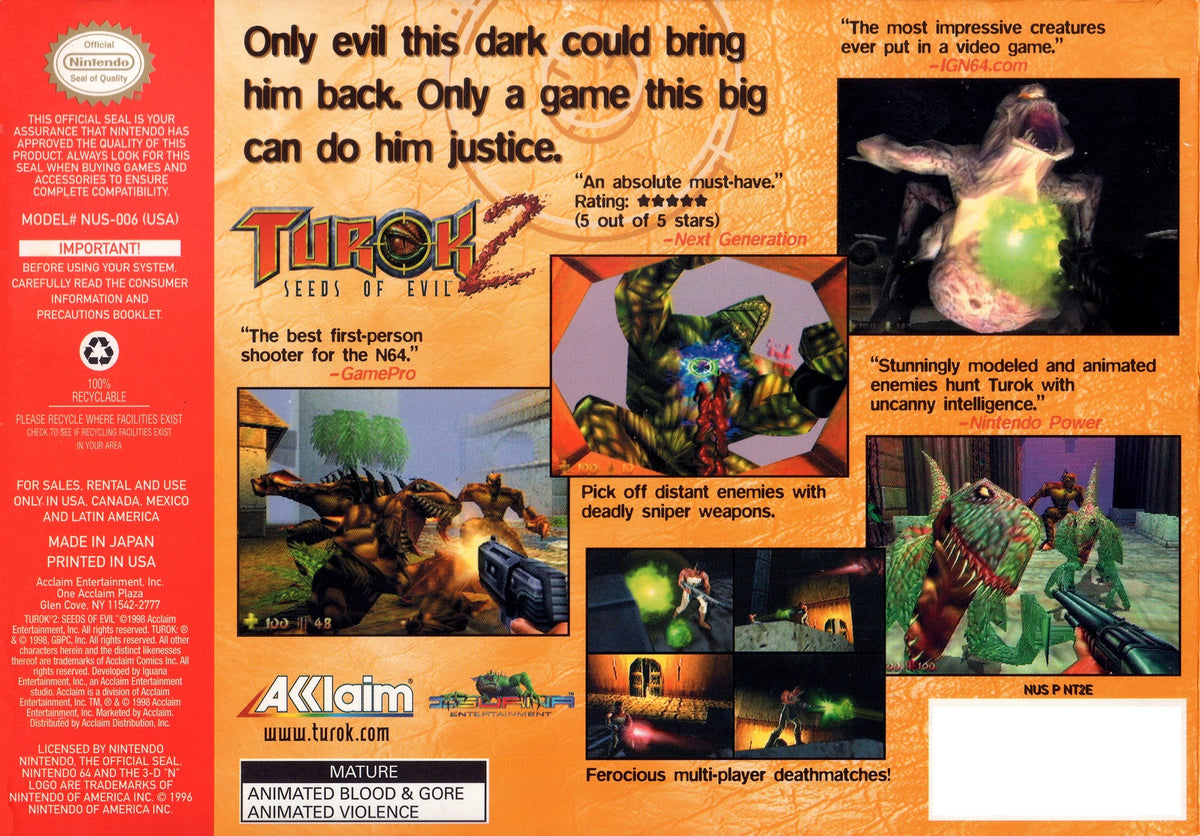 Turok 2 Seeds of Evil - Nintendo 64 - Retro Island Gaming