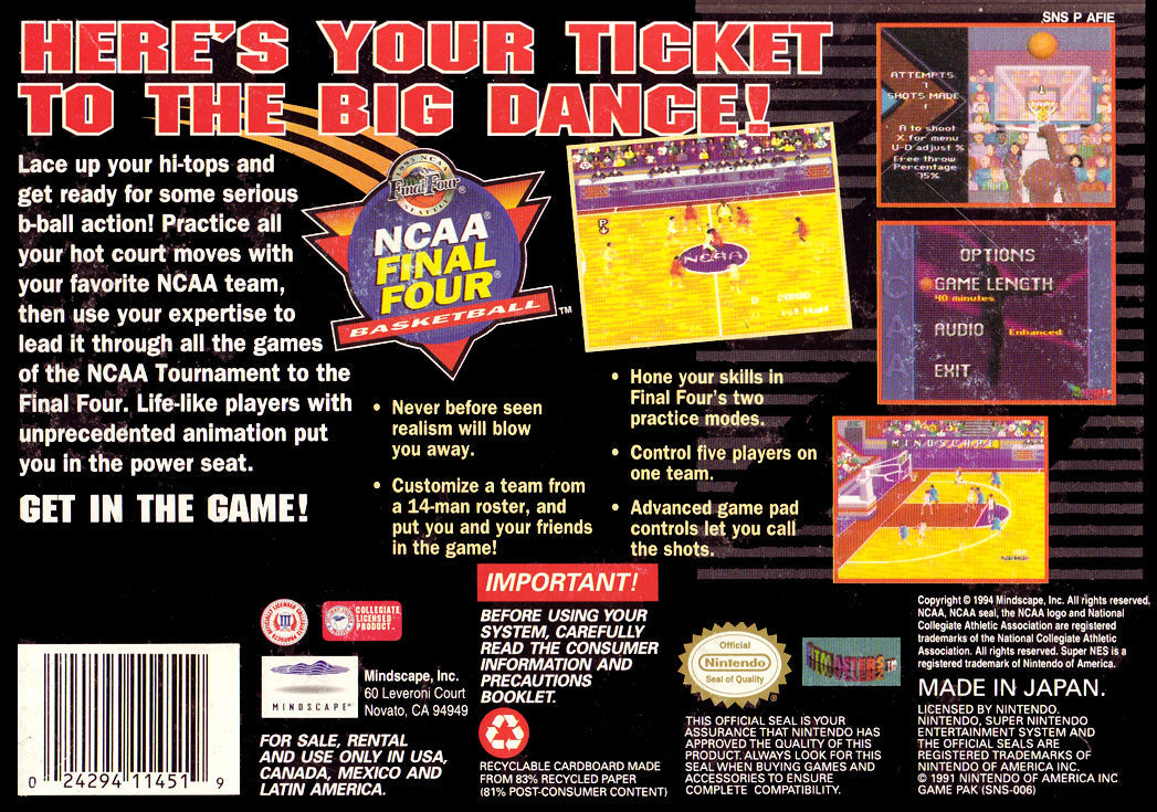 NCAA Final Four Basketball - Super Nintendo - Retro Island Gaming