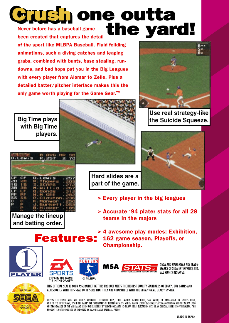 MLBPA Baseball - Sega Game Gear