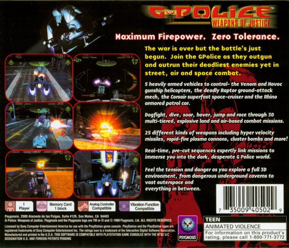 G-Police Weapons of Justice - Playstation - Retro Island Gaming