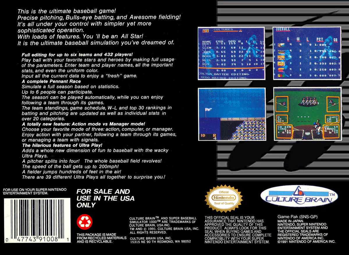 Super Baseball Simulator 1.000 - Super Nintendo