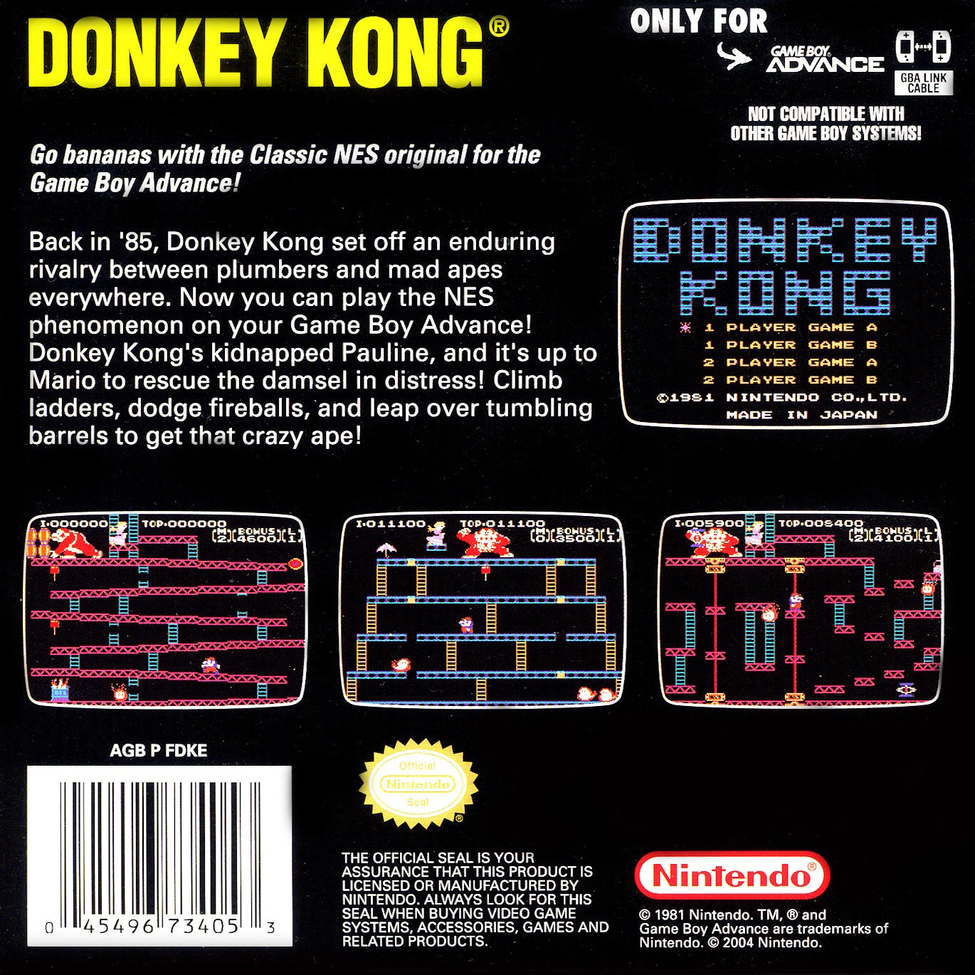 Donkey Kong Classic NES Series - GameBoy Advance