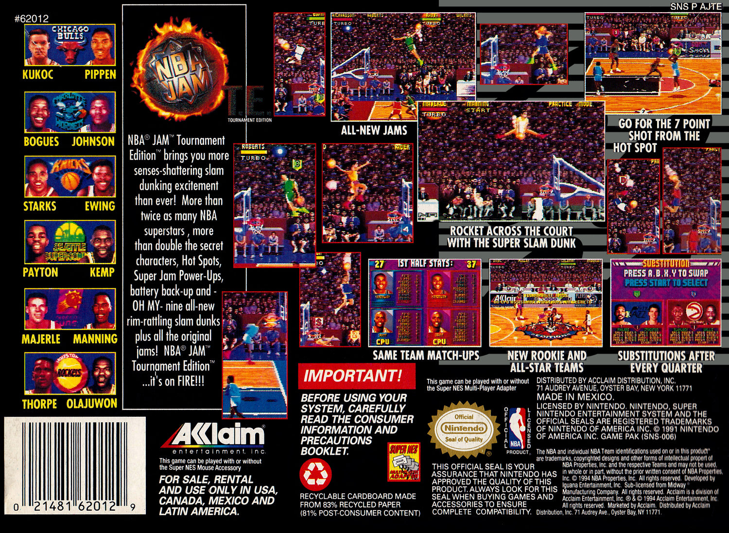 NBA Jam Tournament Edition - Super Nintendo