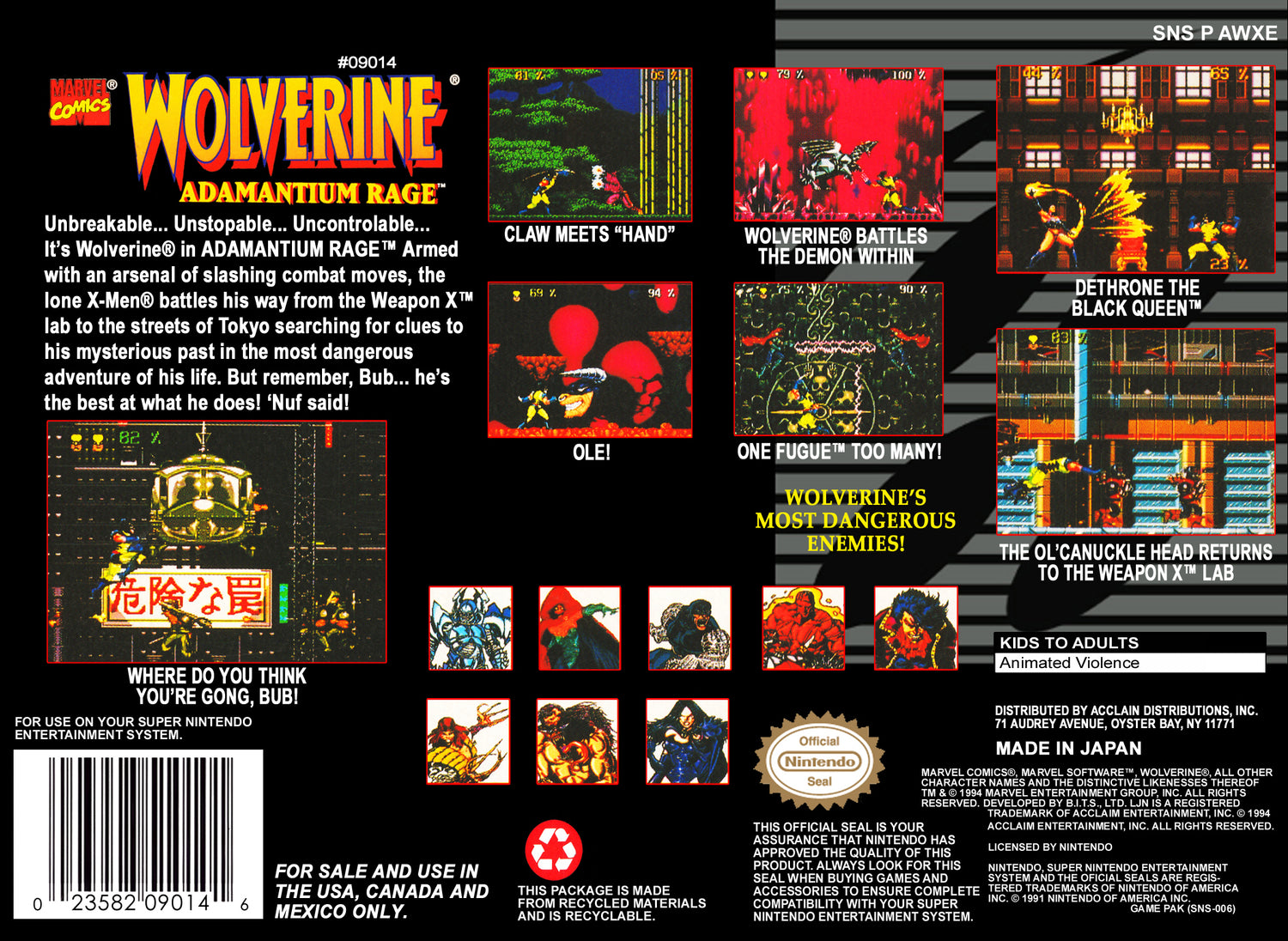 Wolverine Adamantium Rage - Super Nintendo