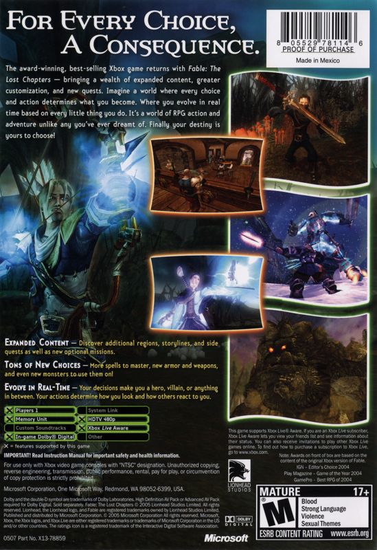 Fable The Lost Chapters [Best Of Platinum Hits] - Xbox