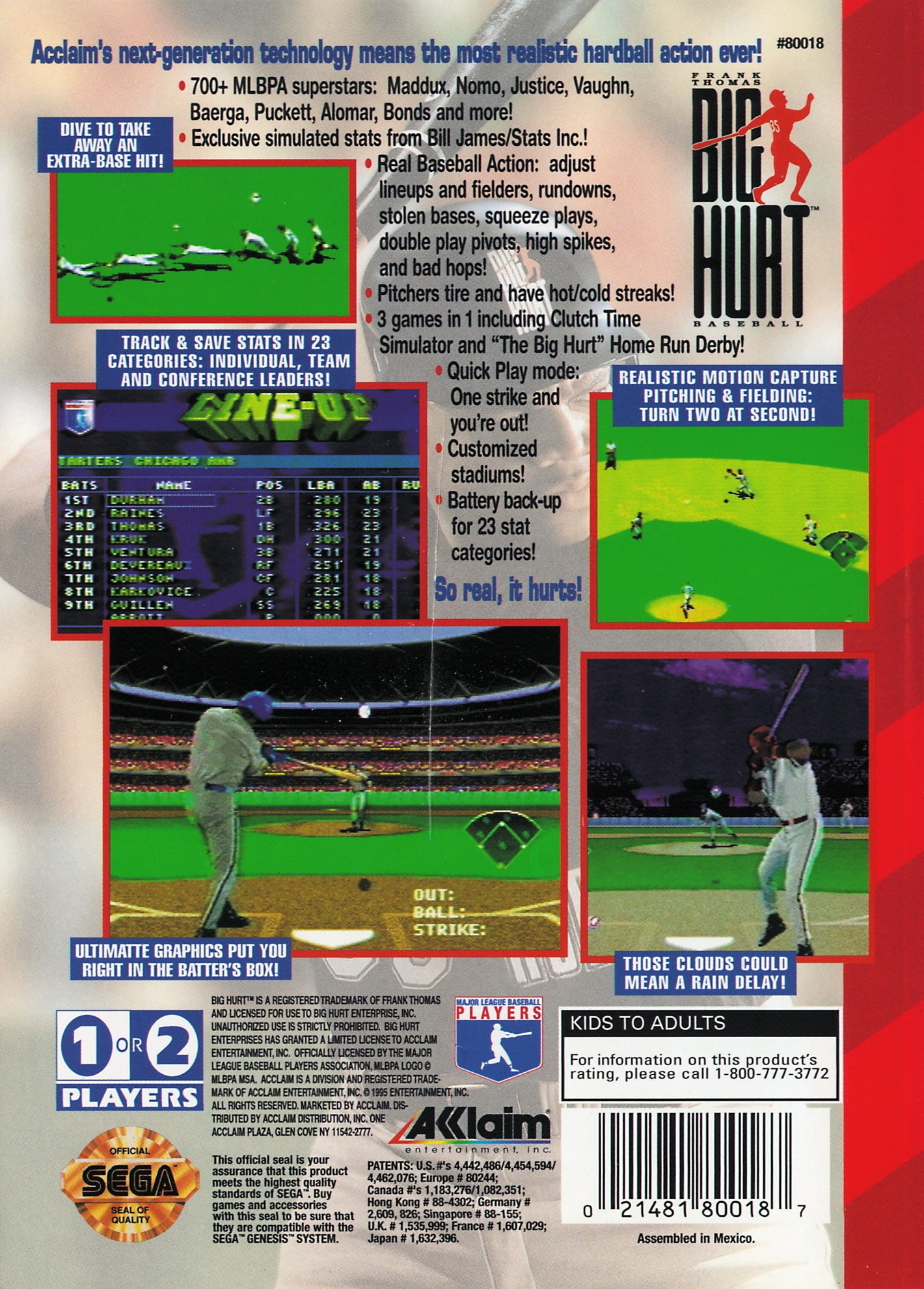 Frank Thomas Big Hurt Baseball - Sega Genesis