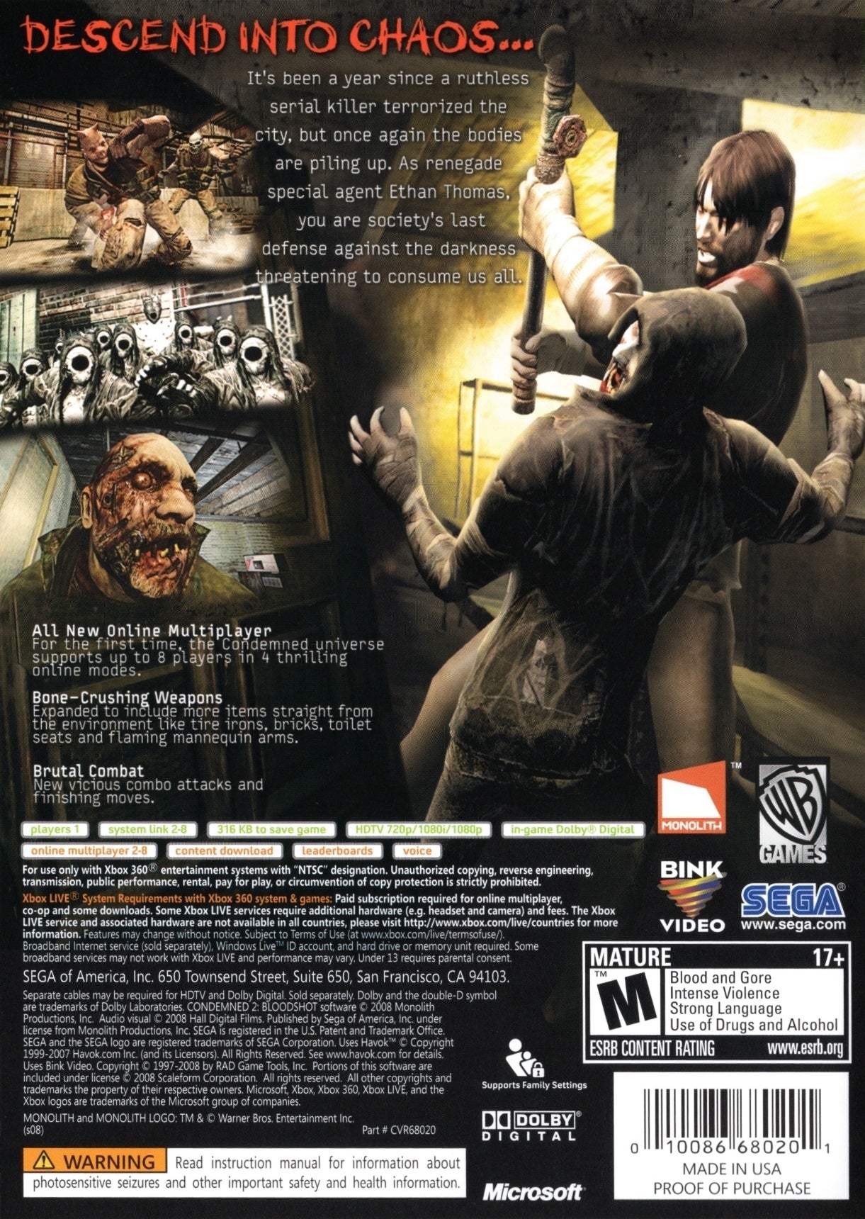 Condemned 2 Bloodshot - Xbox 360