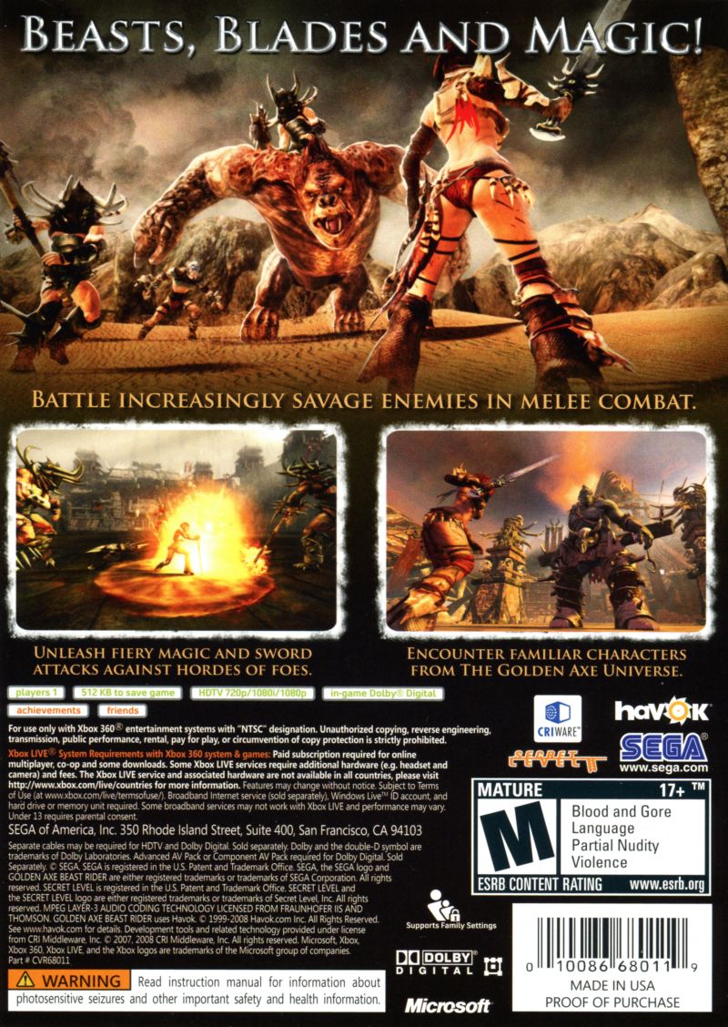 Golden Axe Beast Rider - Xbox 360