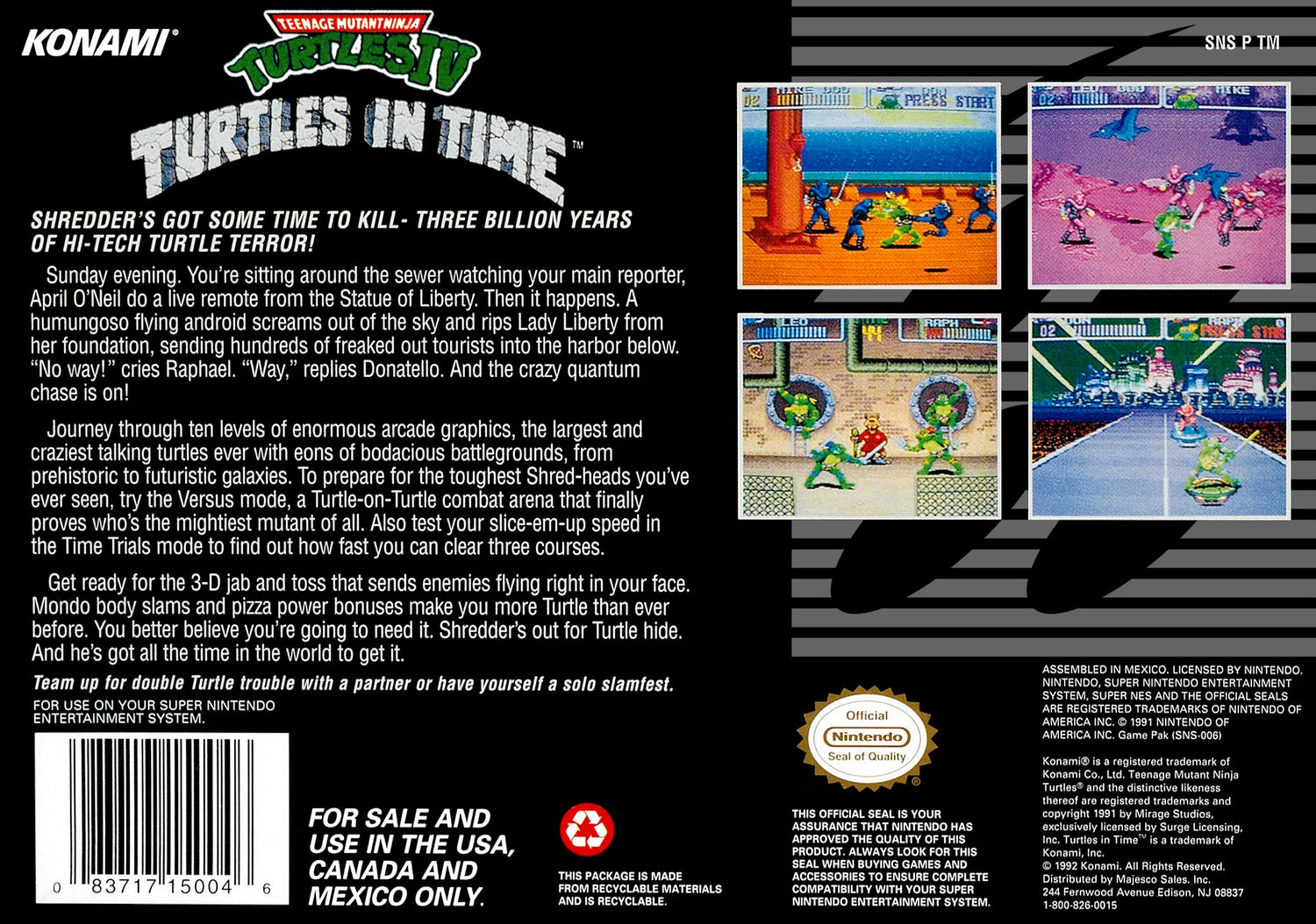 Tortugas Ninja Mutantes Adolescentes IV Tortugas en el Tiempo - Super Nintendo