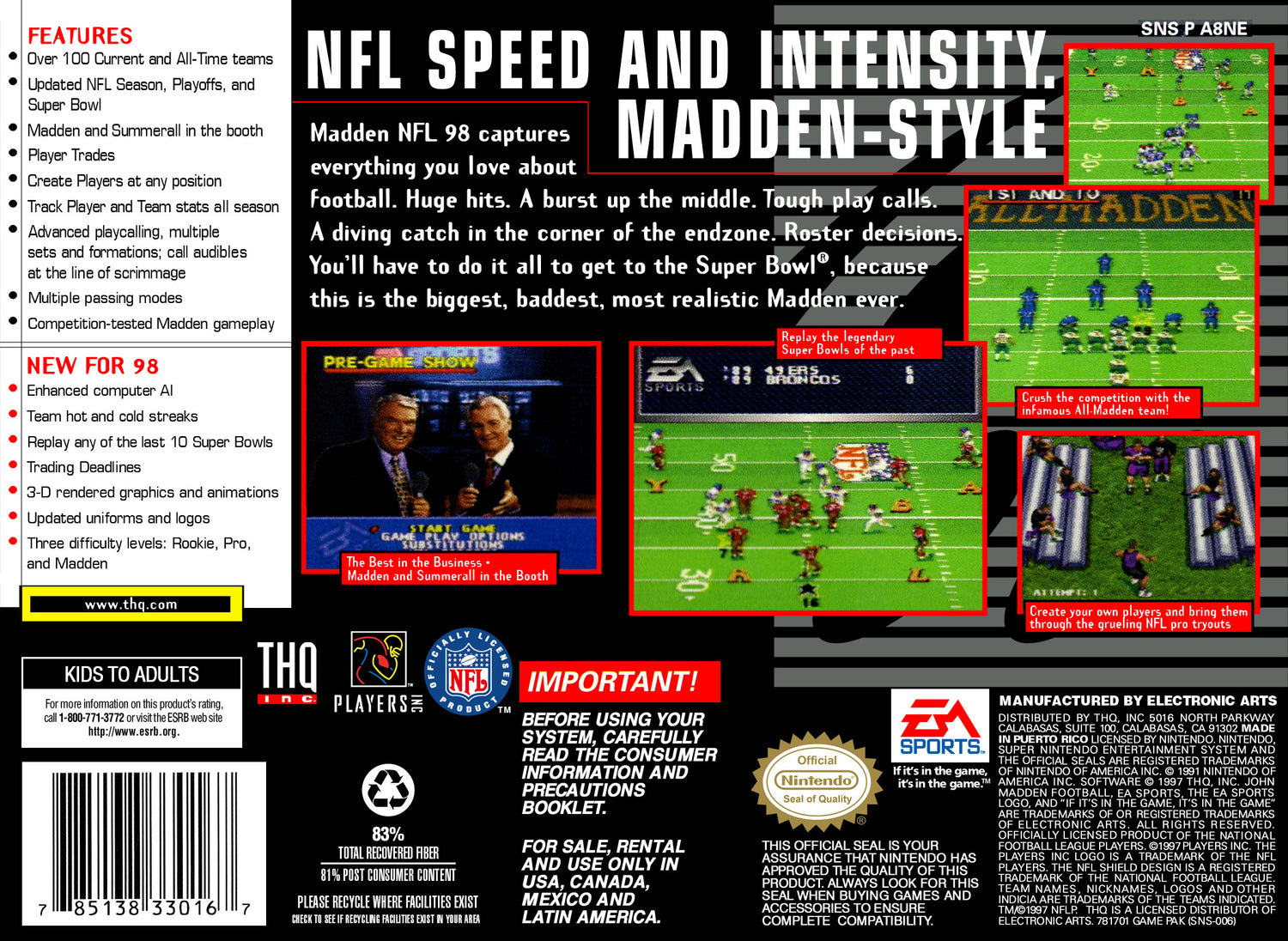 Madden 98 - Super Nintendo