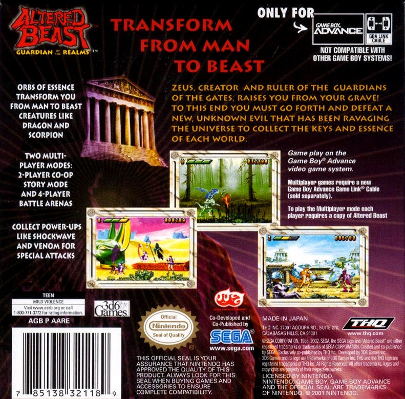 Altered Beast Guardian of the Realms - GameBoy Advance
