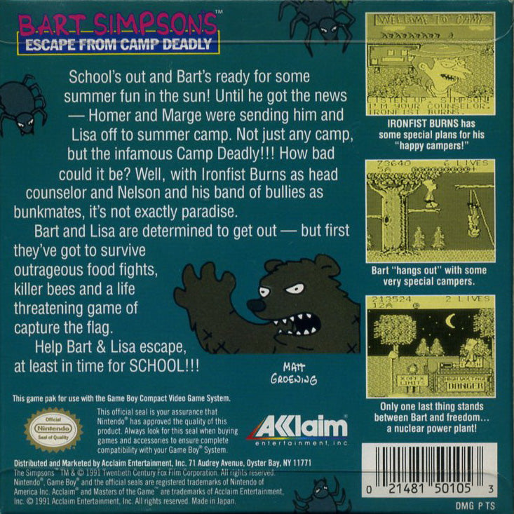 La fuga de Bart Simpson del campamento mortal - GameBoy