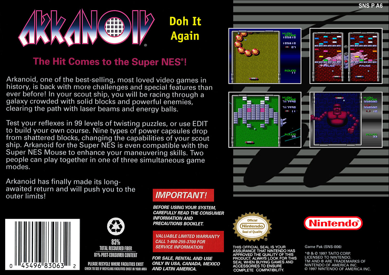 Arkanoid Doh It Again - Super Nintendo