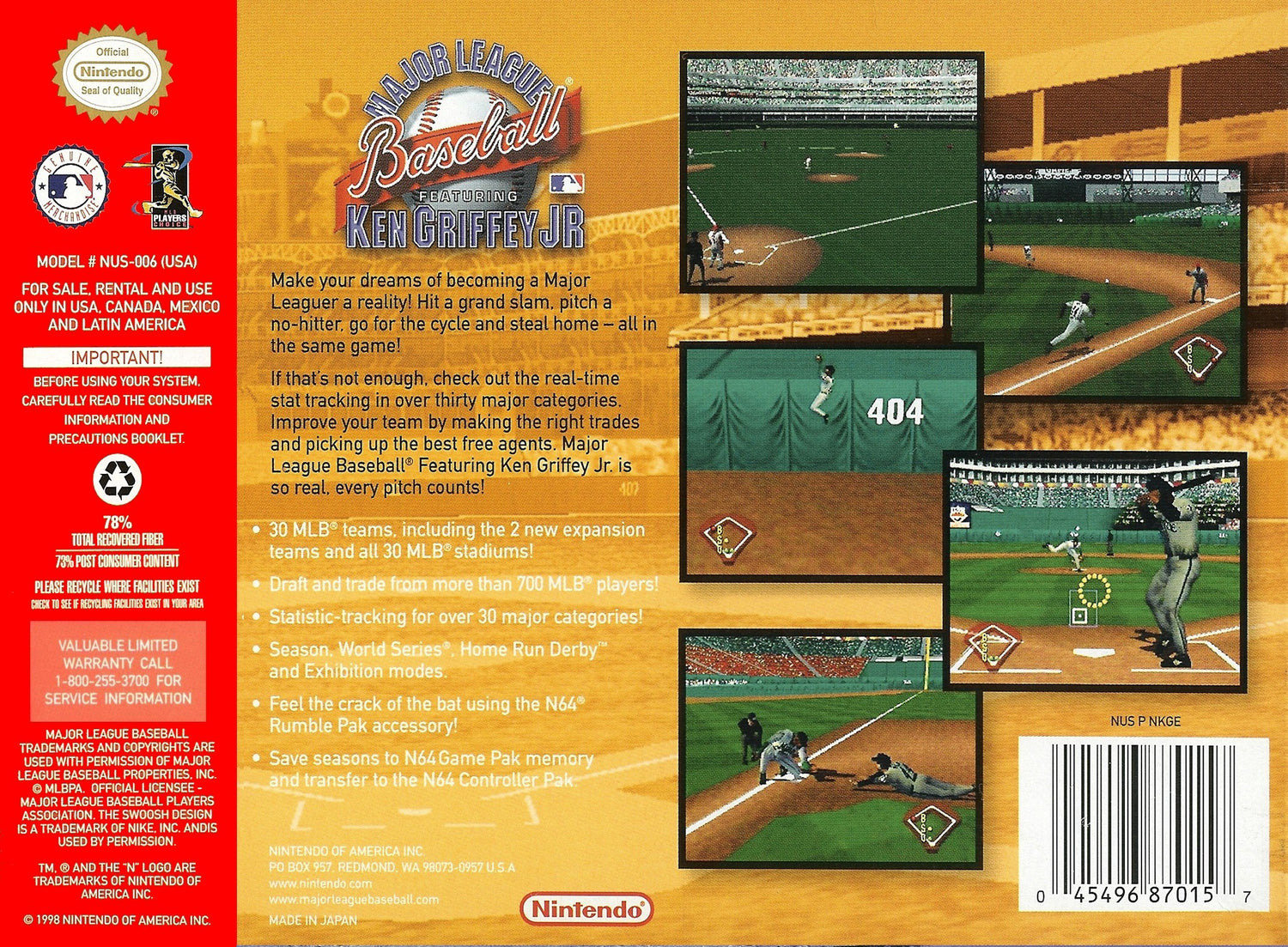 Major League Baseball Featuring Ken Griffey Jr - Nintendo 64