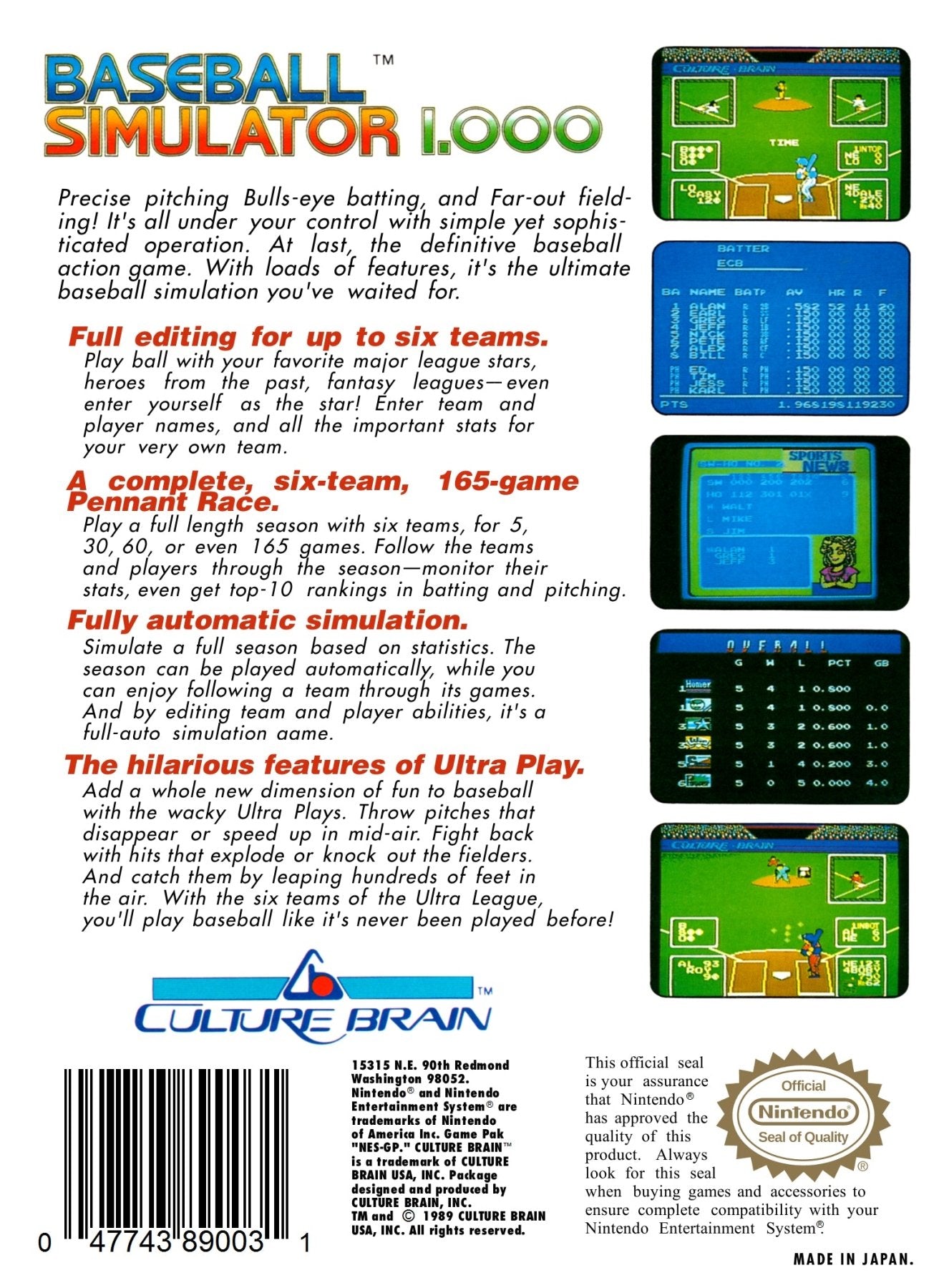 Baseball Simulator 1.000 - NES - Retro Island Gaming