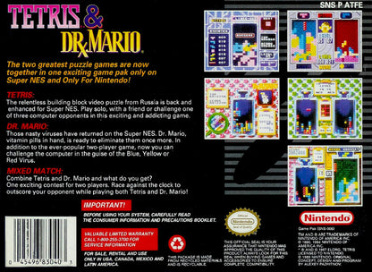 Tetris and Dr. Mario [Player's Choice] - Super Nintendo - Retro Island Gaming