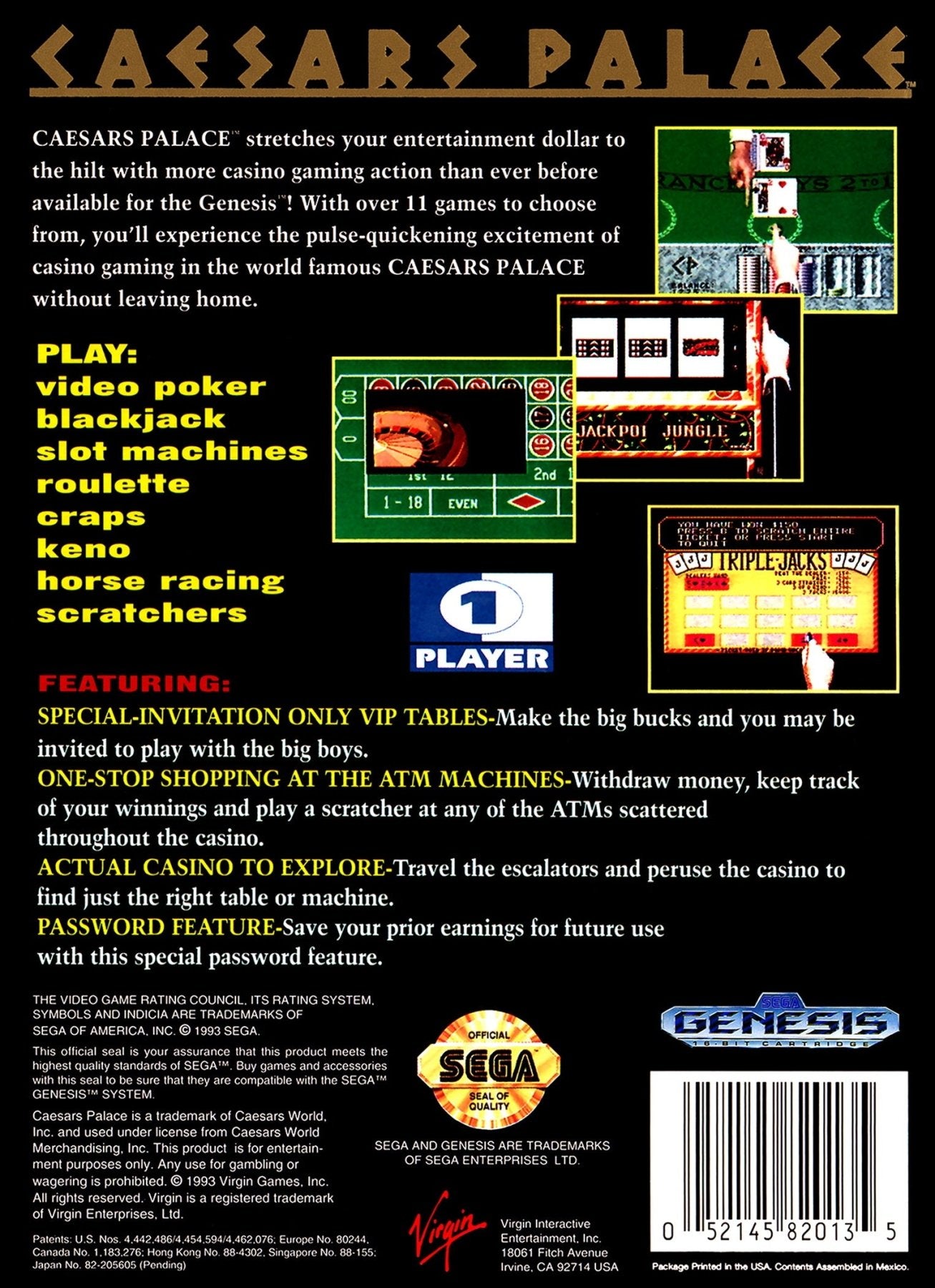 Caesar's Palace - Sega Genesis - Retro Island Gaming