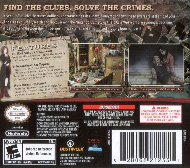 Cate West: The Vanishing Files - Nintendo DS - Retro Island Gaming