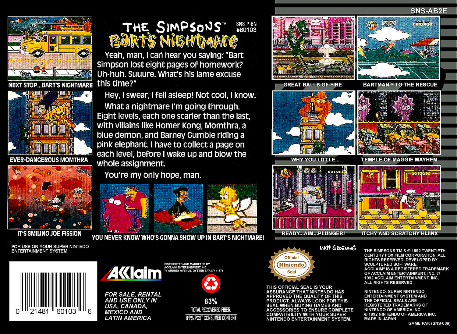 The Simpsons Bart's Nightmare - Super Nintendo