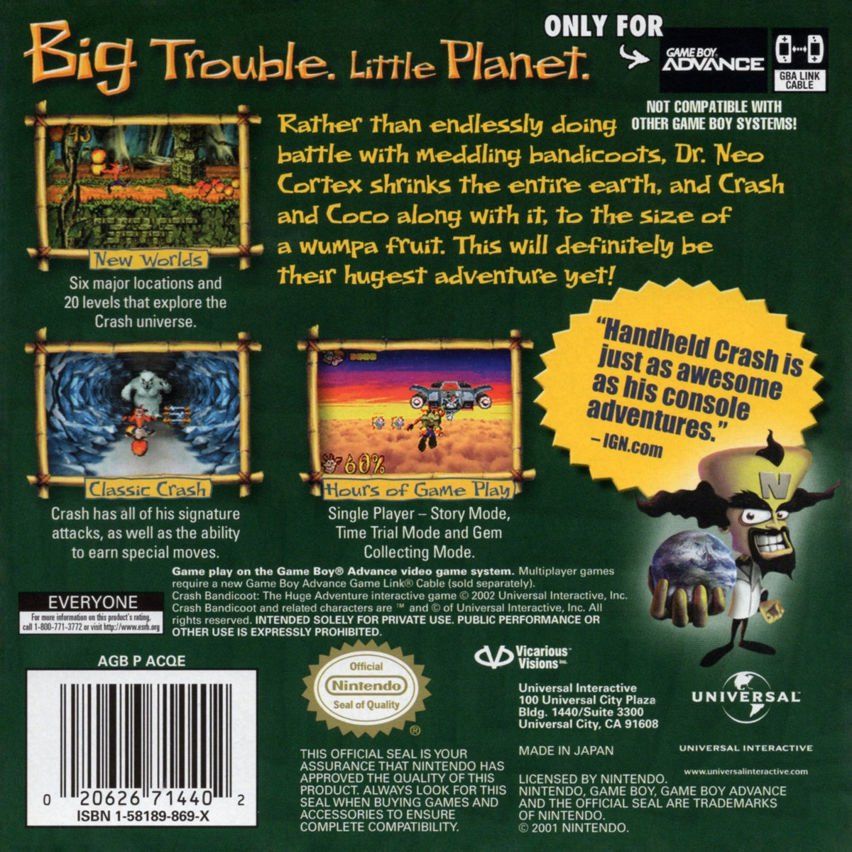 Crash Bandicoot the Huge Adventure - GameBoy Advance - Retro Island Gaming