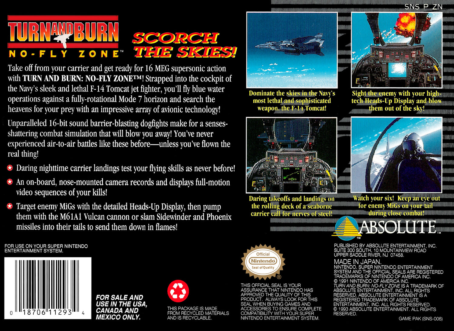 Turn and Burn No Fly Zone - Super Nintendo