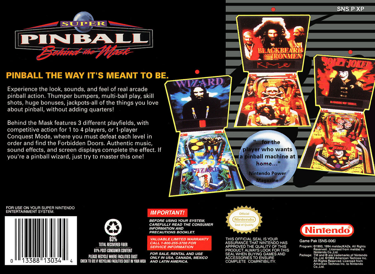 Super Pinball Behind the Mask - Super Nintendo - Retro Island Gaming