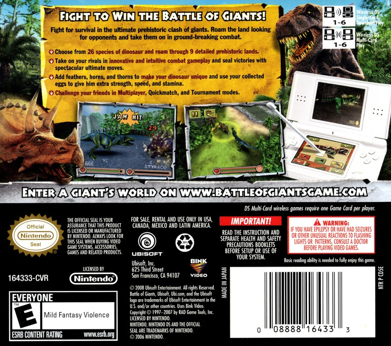 Battle of Giants: Dinosaurs - Nintendo DS