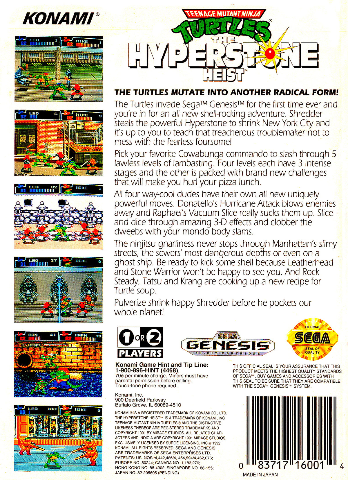 Teenage Mutant Ninja Turtles Hyperstone Heist - Sega Genesis