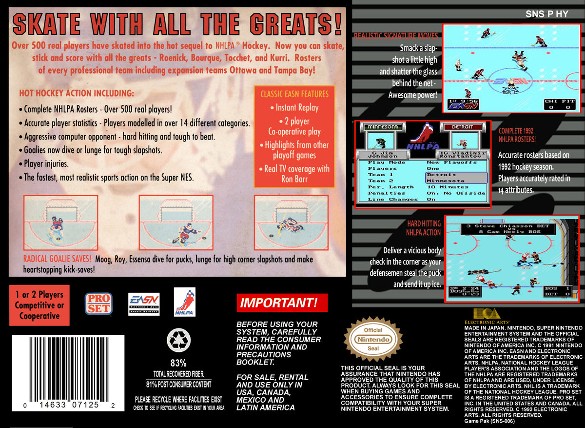 NHLPA Hockey '93 - Super Nintendo