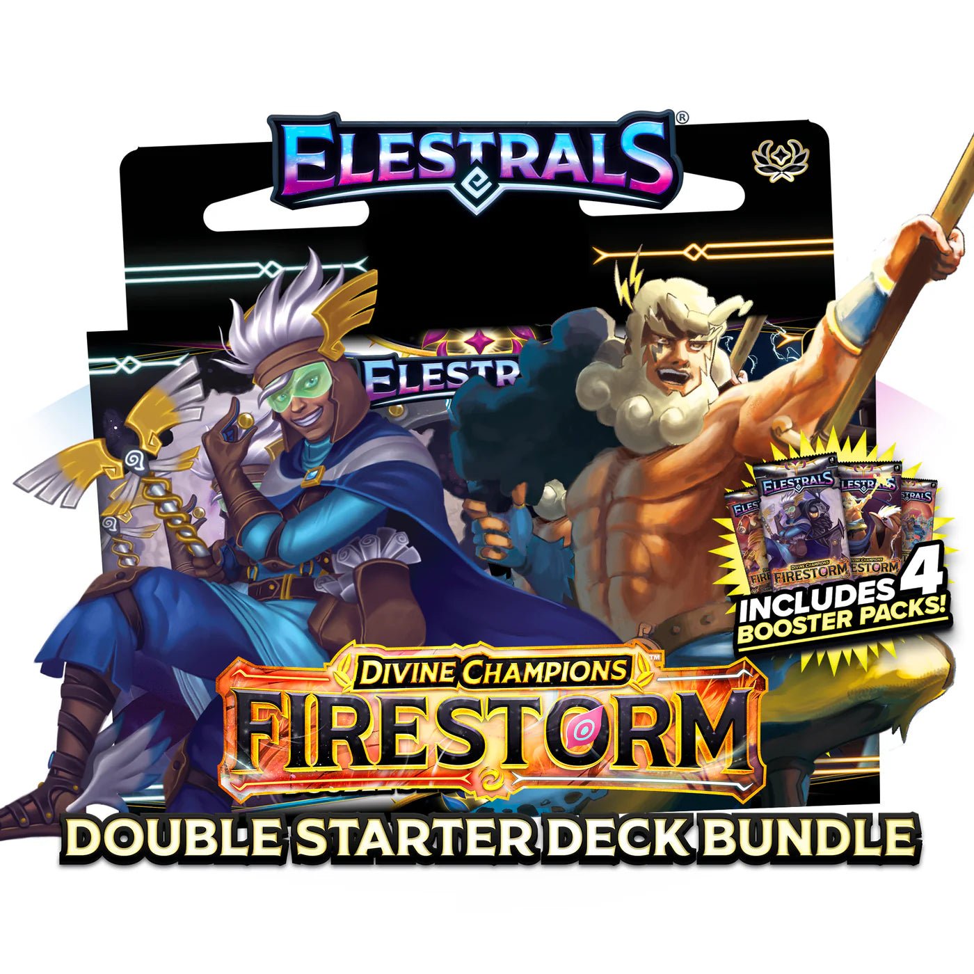 Elestrals Trading Card Game: Firestorm Hermes vs. Zeus Double Starter Deck Bundle with 4 Packs - Retro Island Gaming