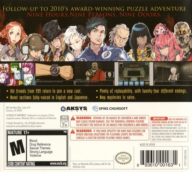 Zero Escape: Virtues Last Reward - Nintendo 3DS - Retro Island Gaming