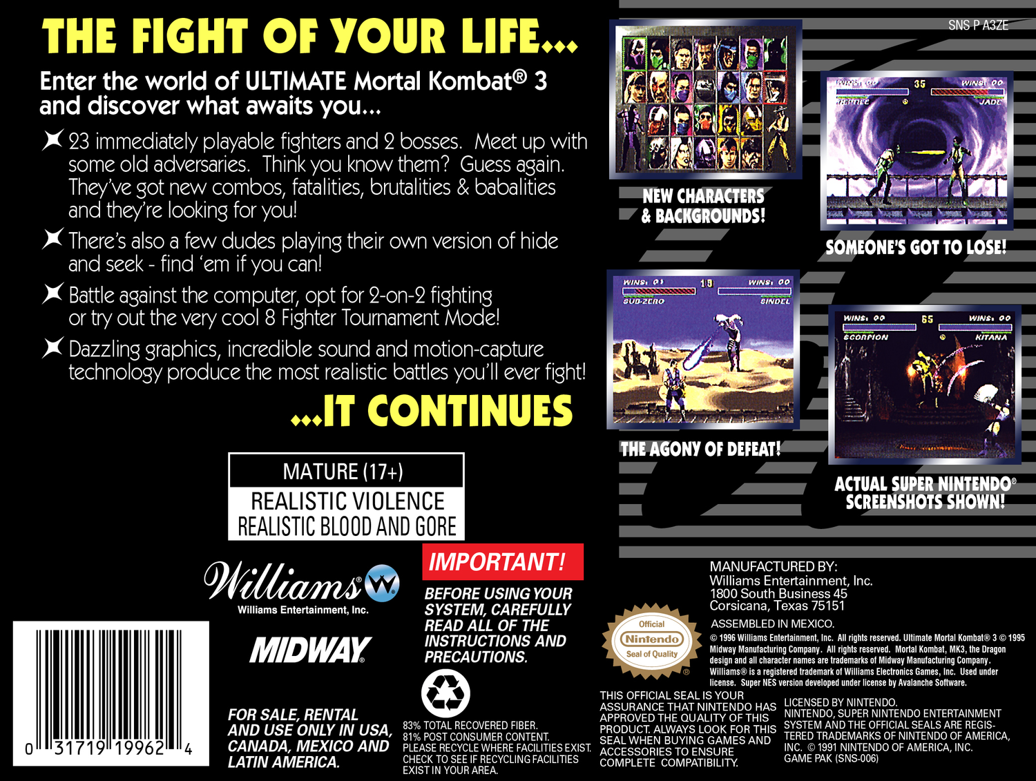 Ultimate Mortal Kombat 3 - Super Nintendo