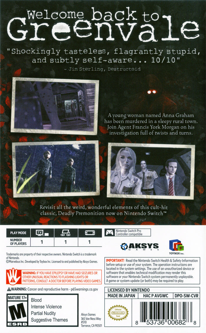 Deadly Premonition Origins - Nintendo Switch
