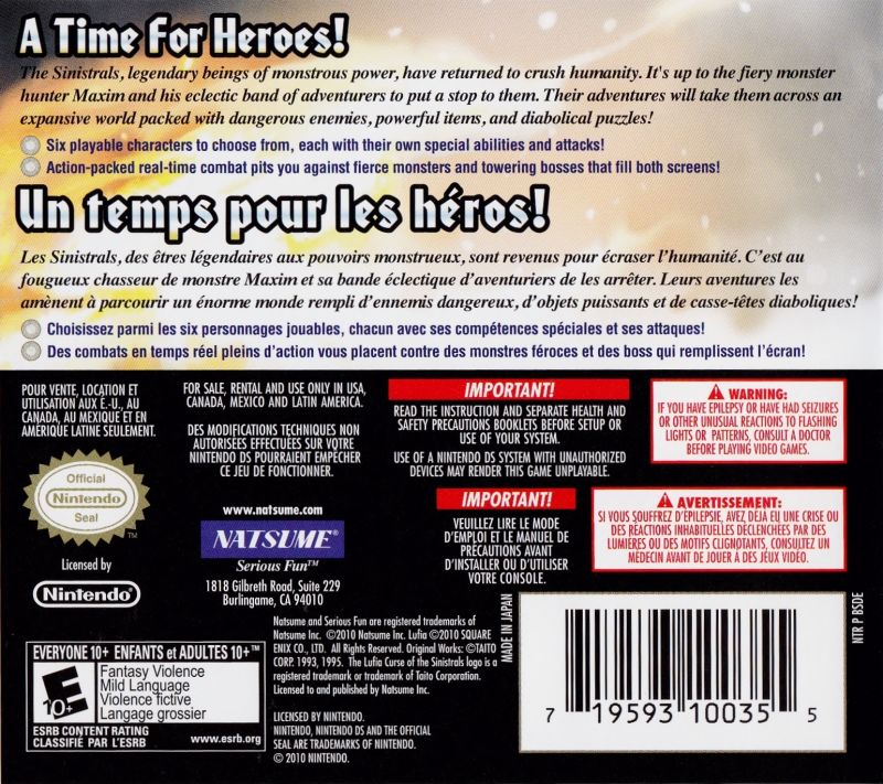 Lufia: Curse of the Sinistrals - Nintendo DS - Retro Island Gaming