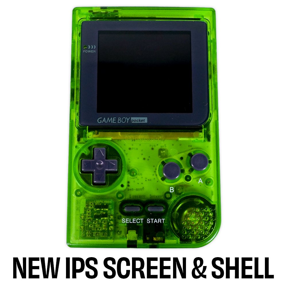 Modded Clear Green GameBoy Pocket System w/ New IPS Screen & Shell - Certified Tested & Cleaned - Retro Island Gaming