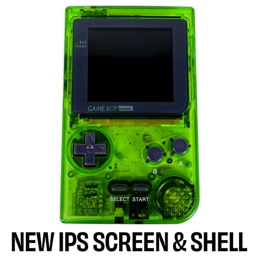 Modded Clear Green GameBoy Pocket System w/ New IPS Screen & Shell - Certified Tested & Cleaned - Retro Island Gaming