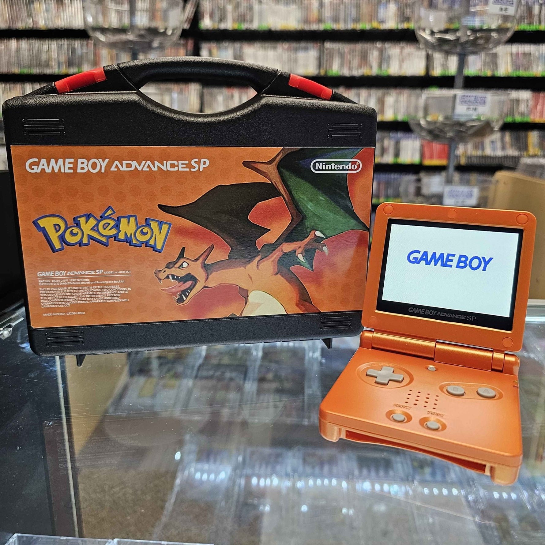Modded GameBoy Advance SP w/ New IPS Screen & Charizard Reshell [Excellent Condition with Carrying Case] - Retro Island Gaming