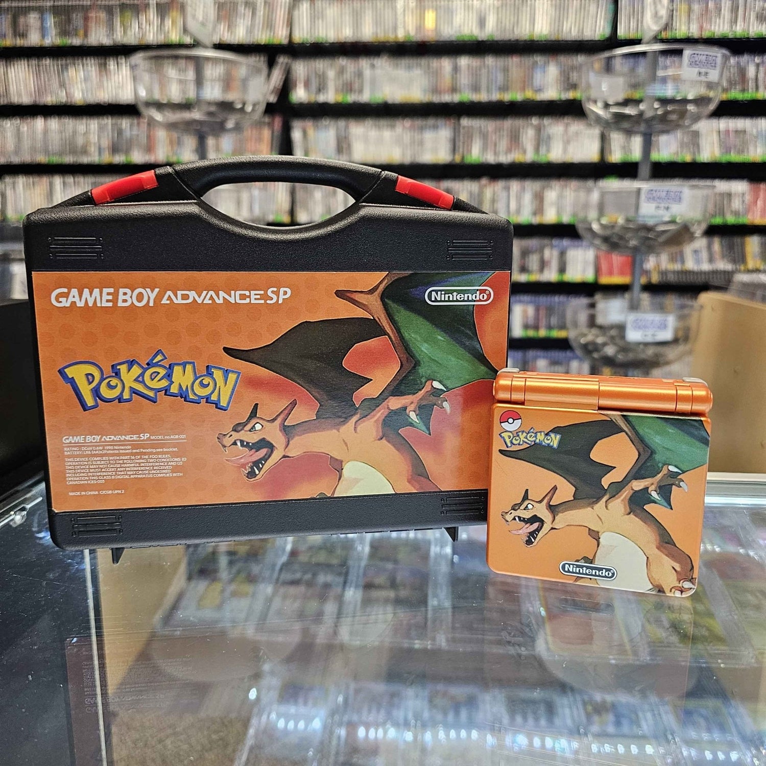 Modded GameBoy Advance SP w/ New IPS Screen & Charizard Reshell [Excellent Condition with Carrying Case] - Retro Island Gaming