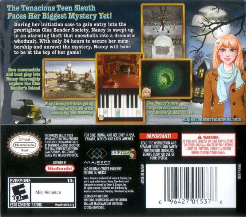 Nancy Drew The Mystery of the Clue Bender Society - Nintendo DS - Retro Island Gaming