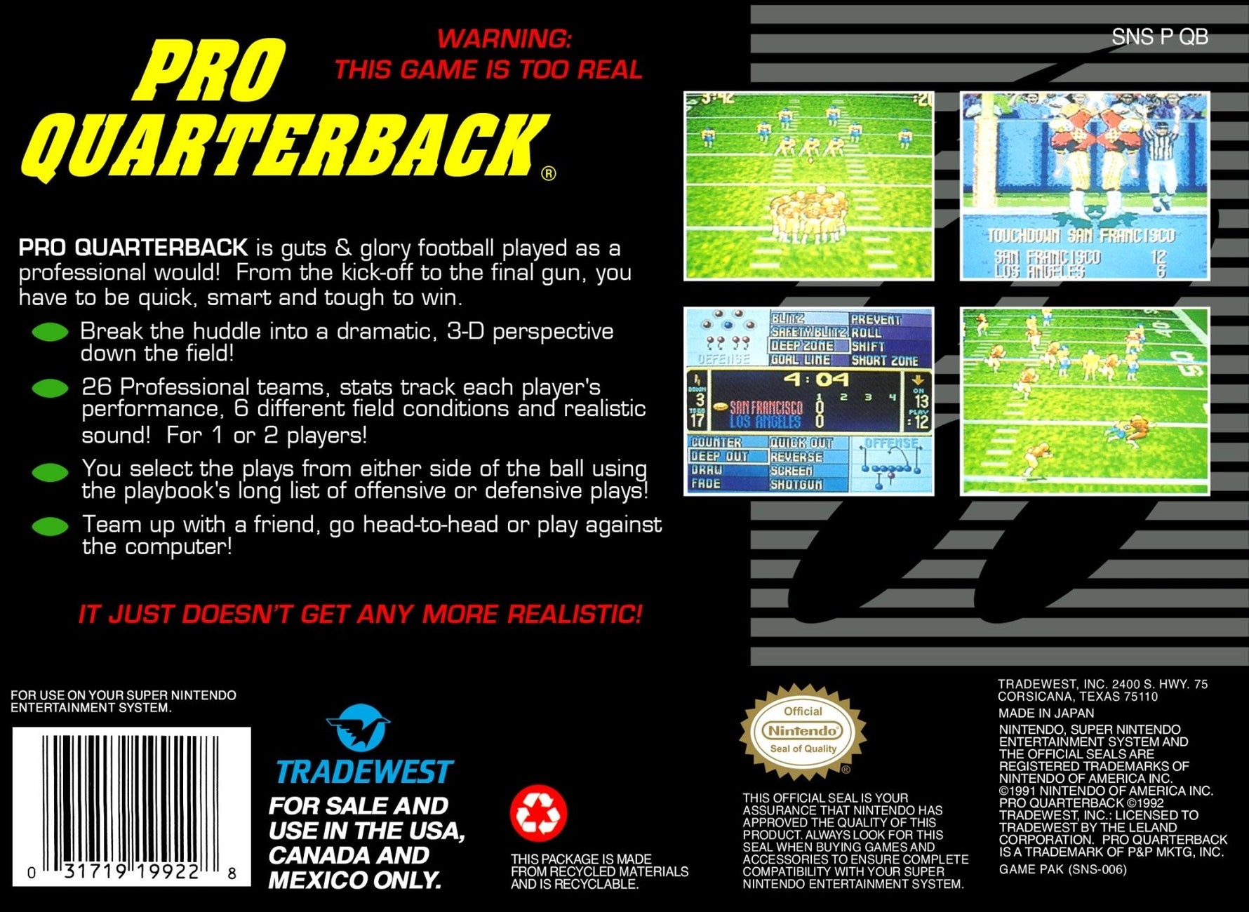 Pro Quarterback - Super Nintendo - Retro Island Gaming