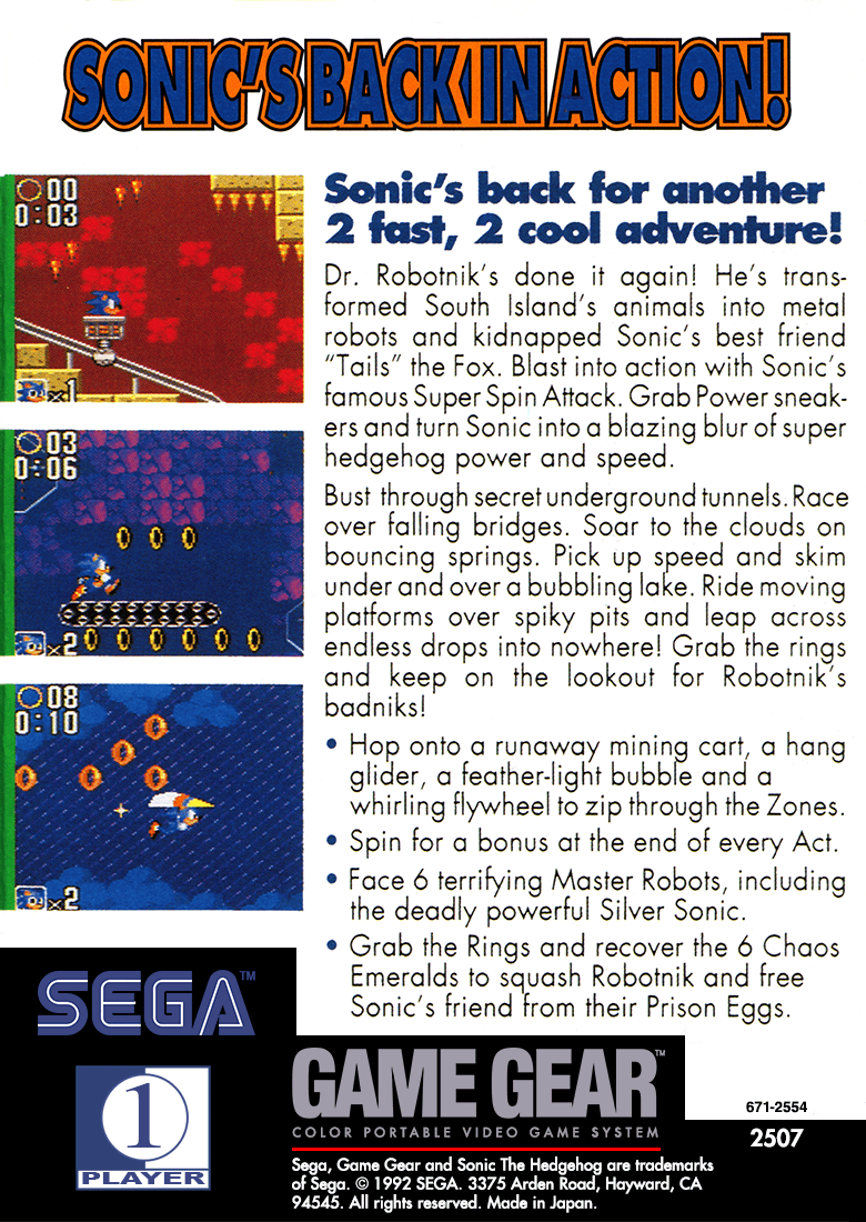 Sonic the Hedgehog 2 pour Game Gear occasion - Retro Game Place Sonic the Hedgehog 2 pour Game Gear occasion - Retro Game Place