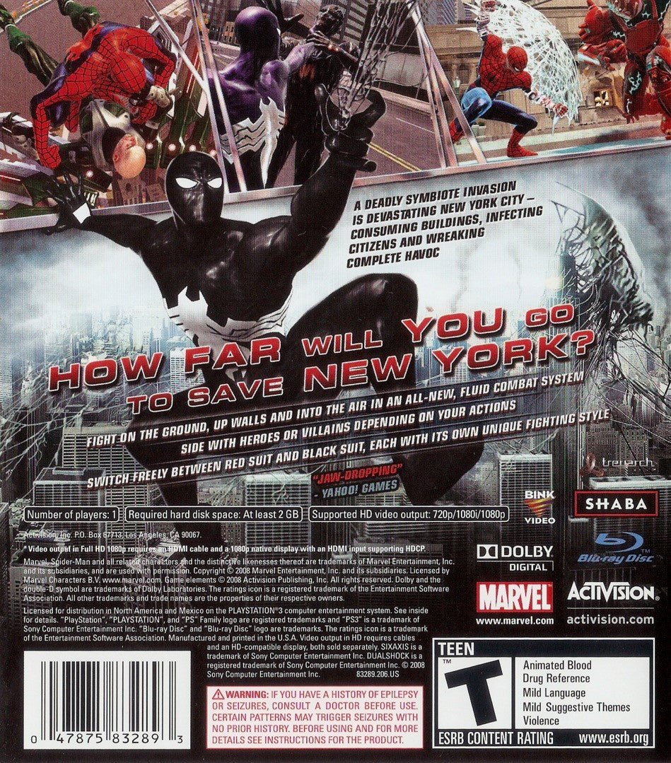 Spiderman Web of Shadows - Playstation 3 - Retro Island Gaming
